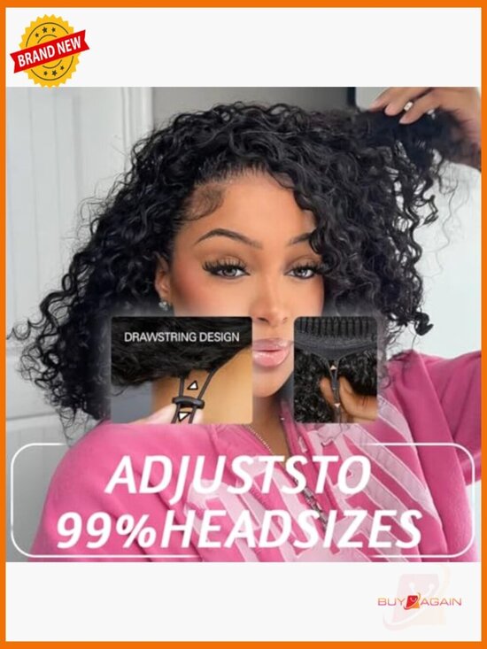 100% Human Hair Water Wave Glueless Half Wig 3 in 1 Drawstring Seamless Clip Ins main image 4